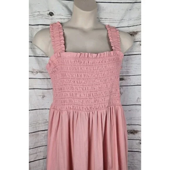 Abercrombie & Fitch Easy Maxi Smocked Dress XXL Tiered Pink Rose Quartz Boho - Picture 2 of 8
